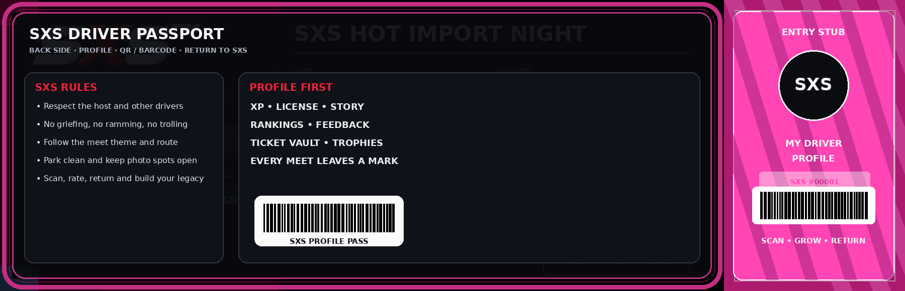 SXS event ticket back preview